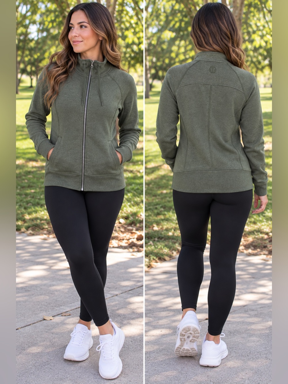 Lululemon Sudadera Full Zip Talla 8 Verde Oliva Thumbholes